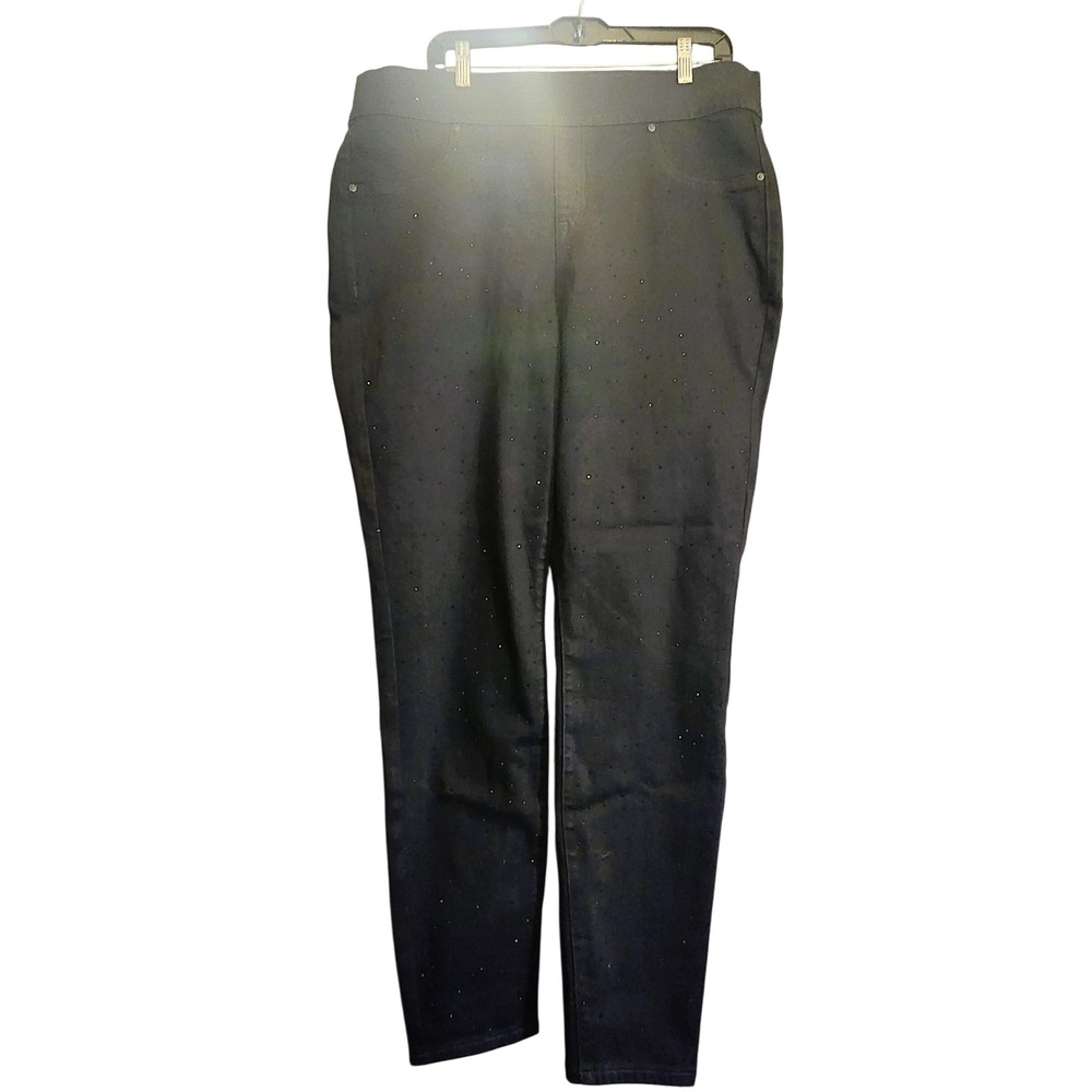 Lane Bryant Jeggings Women 18L Black NWOT Embellished Skinny Jewel Pull On Jeans